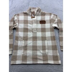 Texas A&M Aggies Fleece Pullover Plaid Tan Cream Womens Medium Rivalry Threads